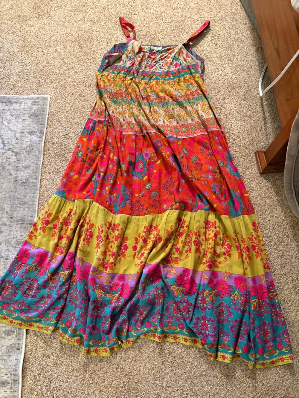 NATURAL LIFE Multicolor Floral Tiered Maxi Skirt in Pink, Turquoise, Lime-XL